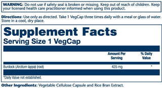 Burdock 100ct 425mg veg cap