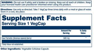 Saw Palmetto 360ct 580mg veg cap by Solaray