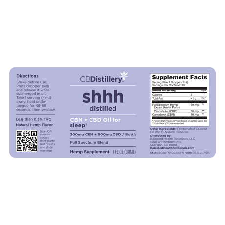 Sleep Synergy CBN + CB1:3 Tincture “ 300mg CBN + 900mg CBExtra Strength - 1 FL OZ (Distillery)