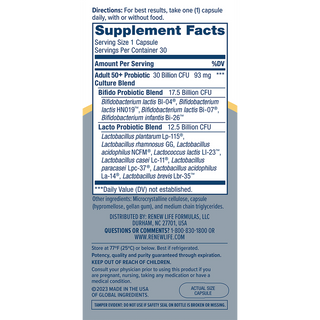 Ultimate Flora Adult 50+ 30 Billion - 30 Vegetable Capsules (Renew Life)