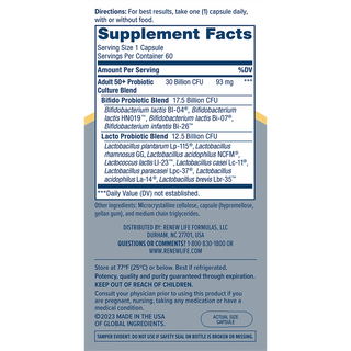 Ultimate Flora Adult 50+ 30 Billion - 60 Vegetable Capsules (Renew Life)