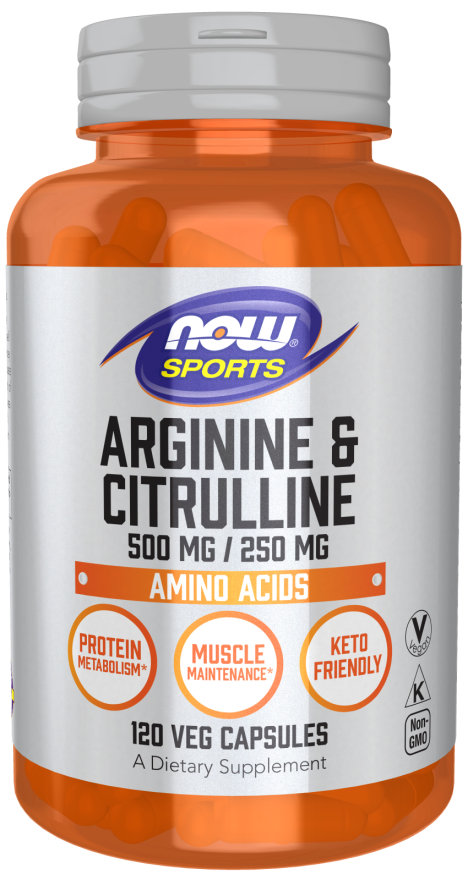 Arginine 500mg & Citrulline 250mg - 120 Veg Capsules (Now Foods)