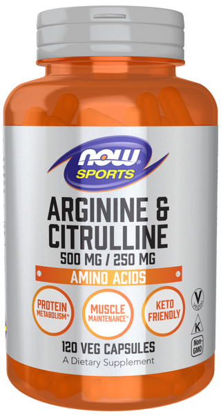 Arginine 500mg & Citrulline 250mg - 120 Veg Capsules (Now Foods)