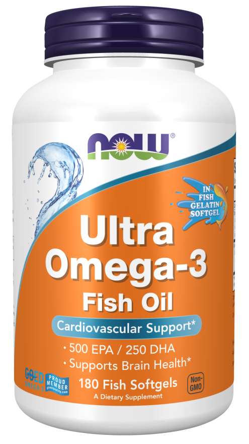 ultra omega-3 fo 500/250 fish gelatin  180 fsg by Now Foods