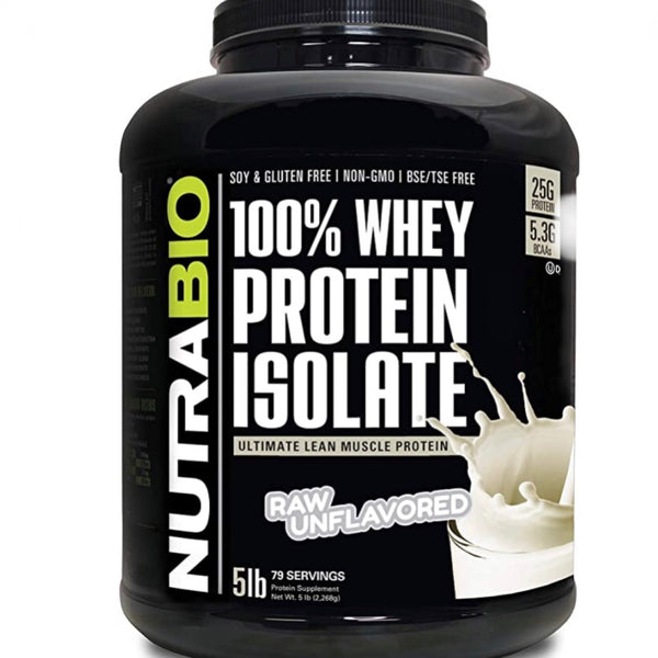 100% Whey Protein Isolate - 5 LB - Raw Unflavored (NutraBio)