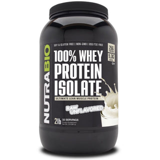 100% Whey Protein Isolate - 2 LB - Unflavored (NutraBio)